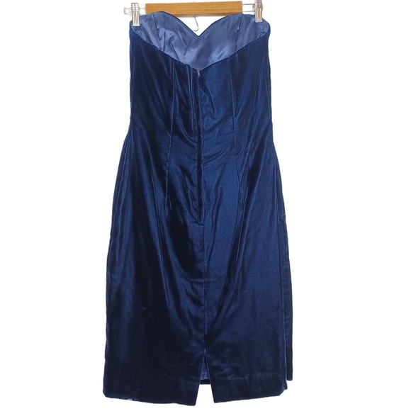 Vintage Dark Academia Deep Blue Velvet Evening Formal Strapless Dress - Picture 3 of 13